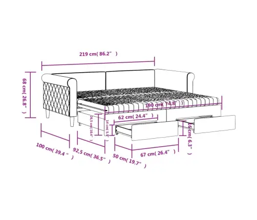 Lova Su Ištraukiama Dalimi/Stalčiais, Pilka, 90X190cm Aksomas