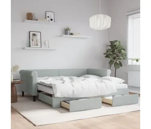 Lova Su Ištraukiama Dalimi/Stalčiais, Pilka, 90X190cm Aksomas