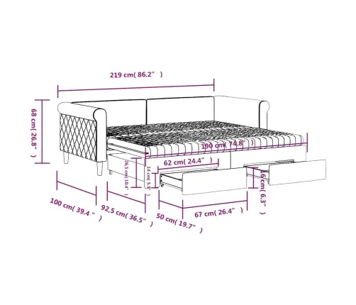 Izvelkams Dīvāns Ar Atvilktnēm, Tumši Pelēka, 90X190 Cm, Audums Vidaxl