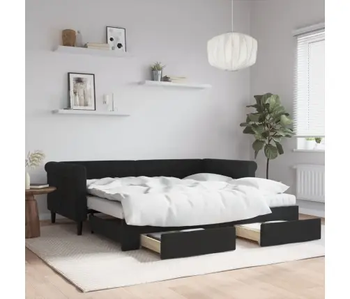 Izvelkams Dīvāns Ar Atvilktnēm, Melns, 90X190 Cm, Samts Vidaxl