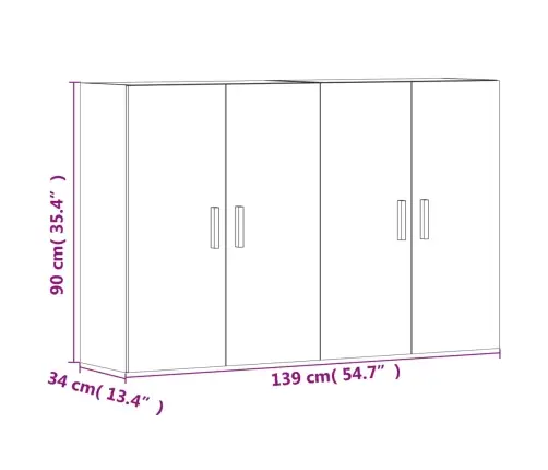 Sienas Skapīši, 2 Gab., Betona Pelēki, Inženierijas Koks Vidaxl