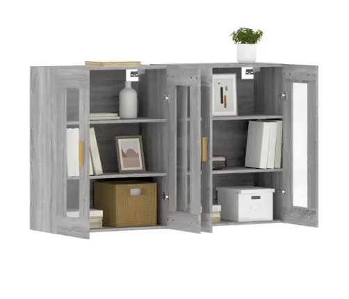 Sienas Skapīši 2 Gab., Pelēka Ozolkoka Krāsa, Inženierijas Koks Vidaxl