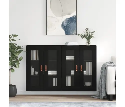 Sienas Skapīši, 2 Gab., Melni, Inženierijas Koks Vidaxl