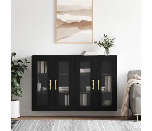 Sienas Skapīši, 2 Gab., Melni, Inženierijas Koks Vidaxl