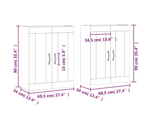 Sienas Skapīši, 2 Gab., Balti, Inženierijas Koks Vidaxl