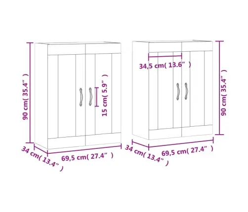 Sienas Skapīši 2 Gab., Ozolkoka Krāsa, Inženierijas Koks Vidaxl