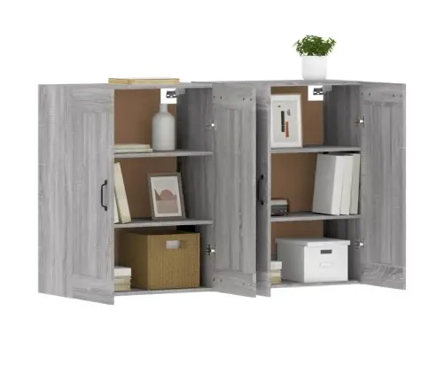 Sienas Skapīši 2 Gab., Pelēka Ozolkoka Krāsa, Inženierijas Koks Vidaxl