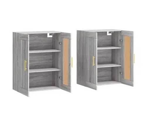 Sienas Skapīši 2 Gab., Pelēka Ozolkoka Krāsa, Inženierijas Koks Vidaxl