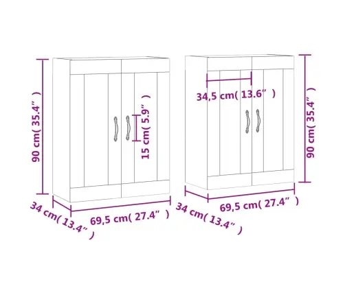 Sienas Skapīši 2 Gab., Ozolkoka Krāsa, Inženierijas Koks Vidaxl