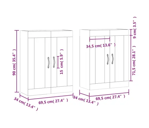 Sienas Skapīši 2 Gab., Pelēka Ozolkoka Krāsa, Inženierijas Koks Vidaxl