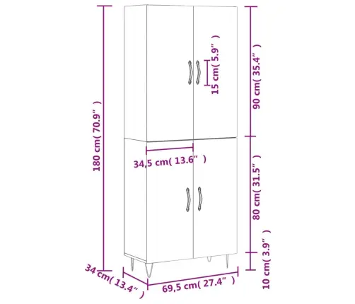 Augstais Skapis, Pelēks, 69,5X34X180 Cm, Inženierijas Koks Vidaxl Augstais Skapis, Pelēks, 69,5X34X180 Cm, Inženierijas Koks Vidaxl