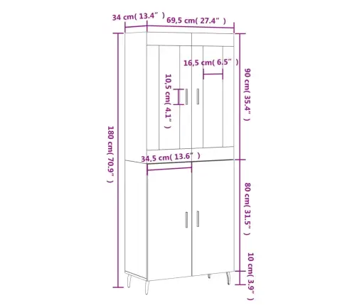 Augstais Skapis, Balts, 69,5X34X180 Cm, Inženierijas Koks Vidaxl Augstais Skapis, Balts, 69,5X34X180 Cm, Inženierijas Koks Vidaxl