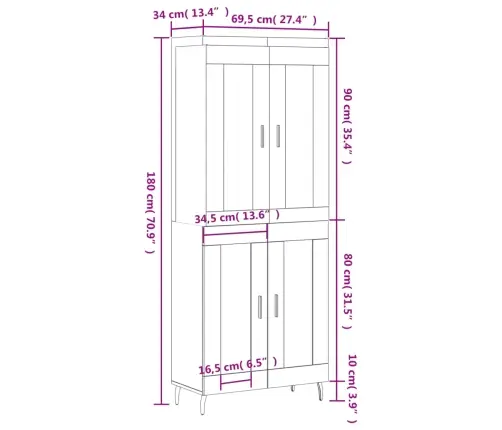 Komoda, Betono Pilkos Spalvos, 69,5X34X180cm Apdirbta Mediena