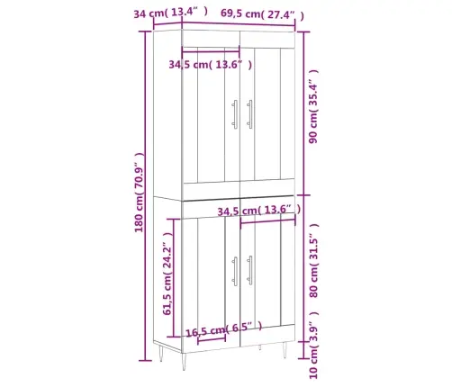 Augstais Skapis, Ozolkoka, 69,5X34X180 Cm, Inženierijas Koks Vidaxl Augstais Skapis, Ozolkoka, 69,5X34X180 Cm, Inženierijas Koks Vidaxl
