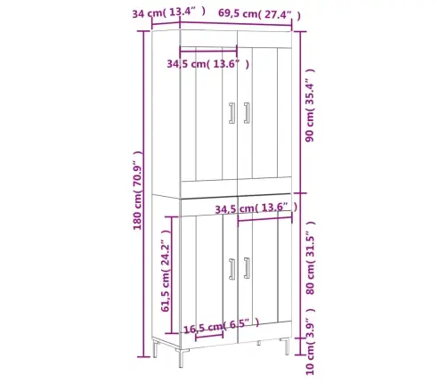 Augstais Skapis, Ozolkoka, 69,5X34X180 Cm, Inženierijas Koks Vidaxl Augstais Skapis, Ozolkoka, 69,5X34X180 Cm, Inženierijas Koks Vidaxl