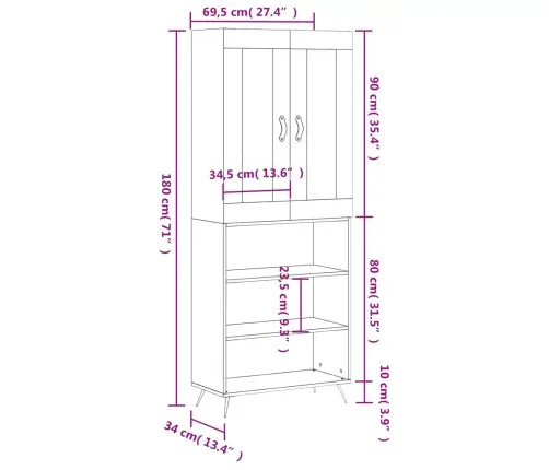 Kõrge Kapp, Hall Sonoma Tamm, 69,5 X 34 X 180 cm Tehispuit