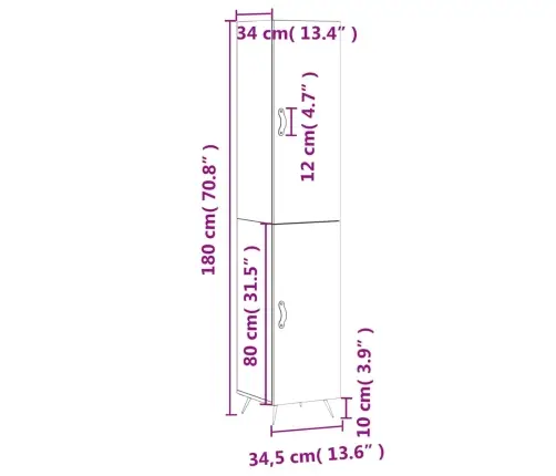 Kõrge Kapp, Betoonhall, 34,5X34X180 cm Tehispuit