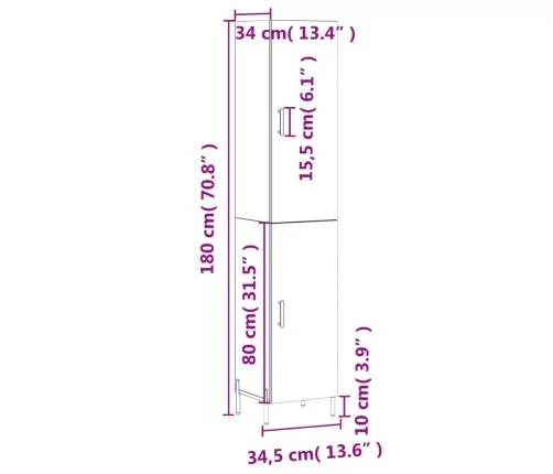 Augstais Skapītis, Balts, 34,5X34X180 Cm, Inženierijas Koks Vidaxl