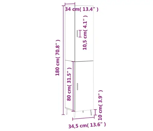 Augstais Skapītis, Pelēks, 34,5X34X180 Cm, Inženierijas Koks Vidaxl