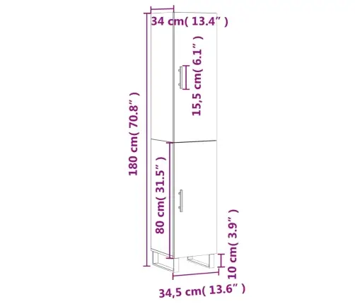Augstais Skapītis, Pelēks, 34,5X34X180 Cm, Inženierijas Koks Vidaxl Augstais Skapītis, Pelēks, 34,5X34X180 Cm, Inženierijas Koks Vidaxl