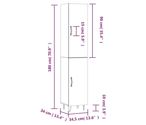 Kõrge Kapp, Valge , 34,5X34X180 cm Tehispuit