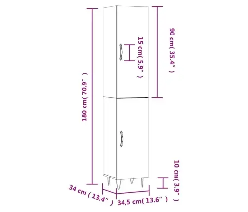 Komoda, Betono Pilkos Spalvos, 34,5X34X180cm Apdirbta Mediena