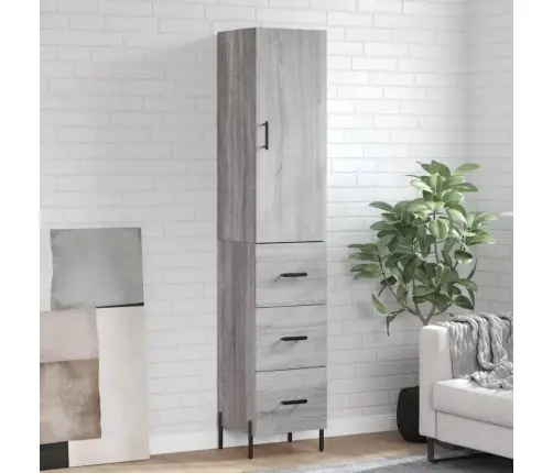 Augstais Skapītis, Pelēks, 34,5X34X180 Cm, Inženierijas Koks Vidaxl