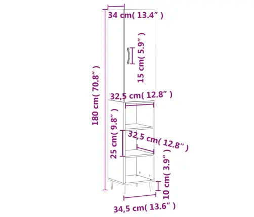 Augstais Skapītis, Balts, 34,5X34X180 Cm, Inženierijas Koks Vidaxl Augstais Skapītis, Balts, 34,5X34X180 Cm, Inženierijas Koks Vidaxl