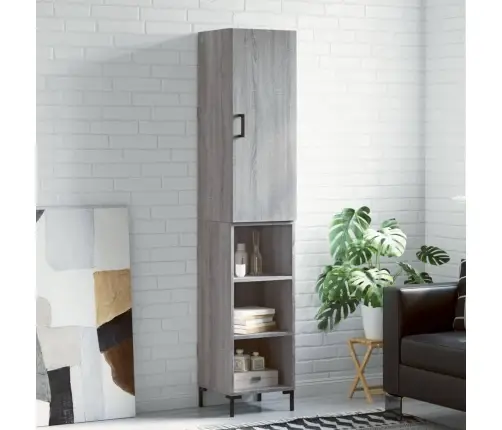 Augstais Skapītis, Pelēks, 34,5X34X180 Cm, Inženierijas Koks Vidaxl