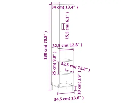 Komoda, Pilkos Ąžuolo Spalvos, 34,5X34X180cm Apdirbta Mediena
