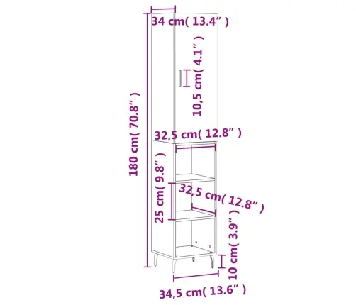 Augstais Skapītis, Ozolkoka, 34,5X34X180 Cm, Inženierijas Koks Vidaxl