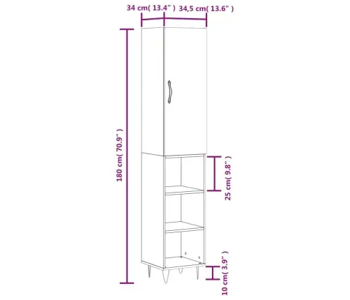 Augstais Skapītis, Balts, 34,5X34X180 Cm, Inženierijas Koks Vidaxl