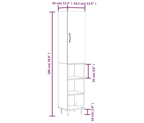 Augstais Skapītis, Ozolkoka, 34,5X34X180 Cm, Inženierijas Koks Vidaxl