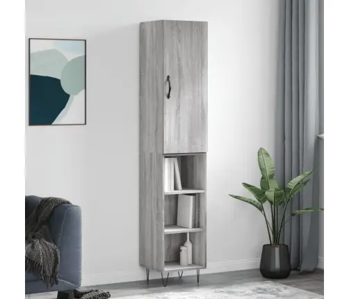 Augstais Skapītis, Pelēks, 34,5X34X180 Cm, Inženierijas Koks Vidaxl