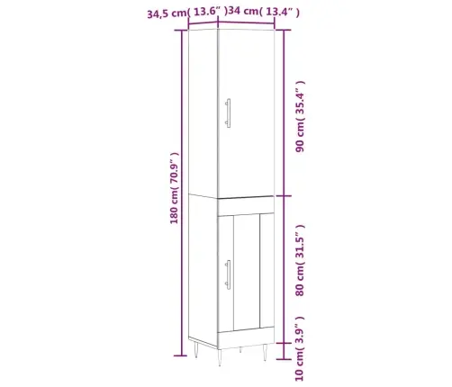 Augstais Skapītis, Ozolkoka, 34,5X34X180 Cm, Inženierijas Koks Vidaxl