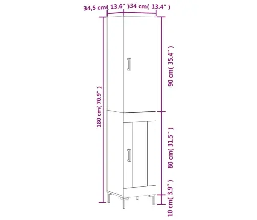 Kõrge Kapp, Hall Sonoma Tamm, 34,5X34X180 cm Tehispuit