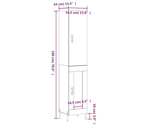 Kõrge Kapp, Betoonhall, 34,5X34X180 cm Tehispuit