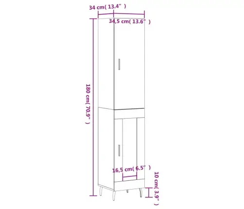 Augstais Skapītis, Pelēks, 34,5X34X180 Cm, Inženierijas Koks Vidaxl Augstais Skapītis, Pelēks, 34,5X34X180 Cm, Inženierijas Koks Vidaxl