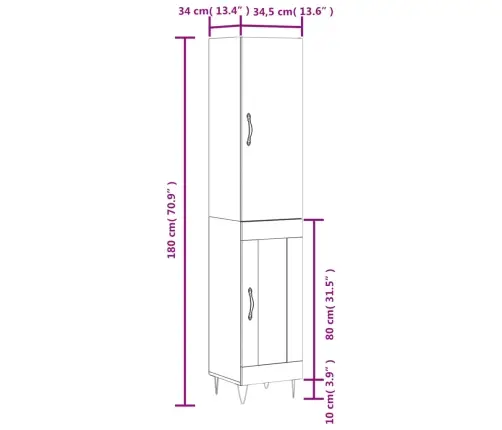 Kõrge Kapp, Betoonhall, 34,5X34X180 cm Tehispuit