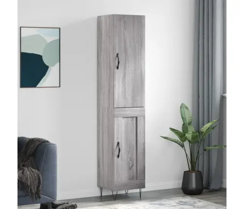Augstais Skapītis, Pelēks, 34,5X34X180 Cm, Inženierijas Koks Vidaxl