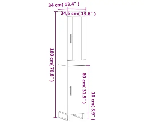 Augstais Skapītis, Pelēks, 34,5X34X180 Cm, Inženierijas Koks Vidaxl