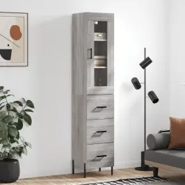 Augstais Skapītis, Pelēks, 34,5X34X180 Cm, Inženierijas Koks Vidaxl