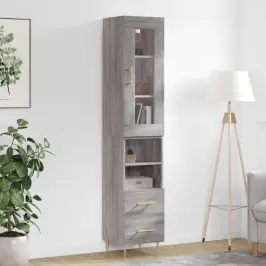 Augstais Skapītis, Pelēks, 34,5X34X180 Cm, Inženierijas Koks Vidaxl