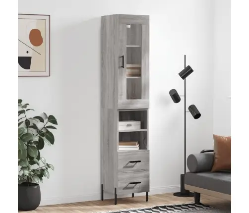 Augstais Skapītis, Pelēks, 34,5X34X180 Cm, Inženierijas Koks Vidaxl
