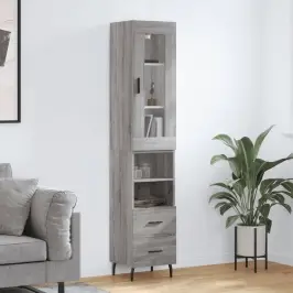 Augstais Skapītis, Pelēks, 34,5X34X180 Cm, Inženierijas Koks Vidaxl