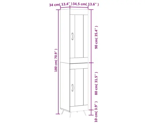 Augstais Skapītis, Balts, 34,5X34X180 Cm, Inženierijas Koks Vidaxl