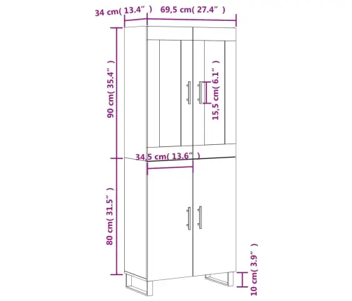 Augstais Skapis, Ozolkoka, 69,5X34X180 Cm, Inženierijas Koks Vidaxl