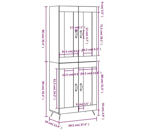 Komoda, Baltos Spalvos, 69,5X34X180cm Apdirbta Mediena