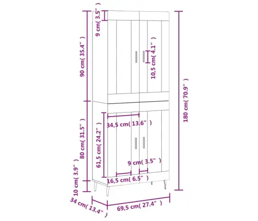 Komoda, Baltos Spalvos, 69,5X34X180cm Apdirbta Mediena