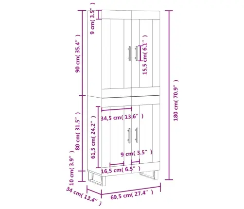 Komoda, Baltos Spalvos, 69,5X34X180cm Apdirbta Mediena